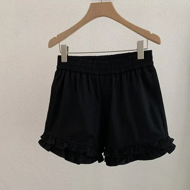 Damen-Shorts mit Rüschen, hoher Taille, lockerem, weitem Bein, 2025, Sommer, lässige Hose, Vintage-Tasche ​ Shorts Pantalones Cortos De Mujer