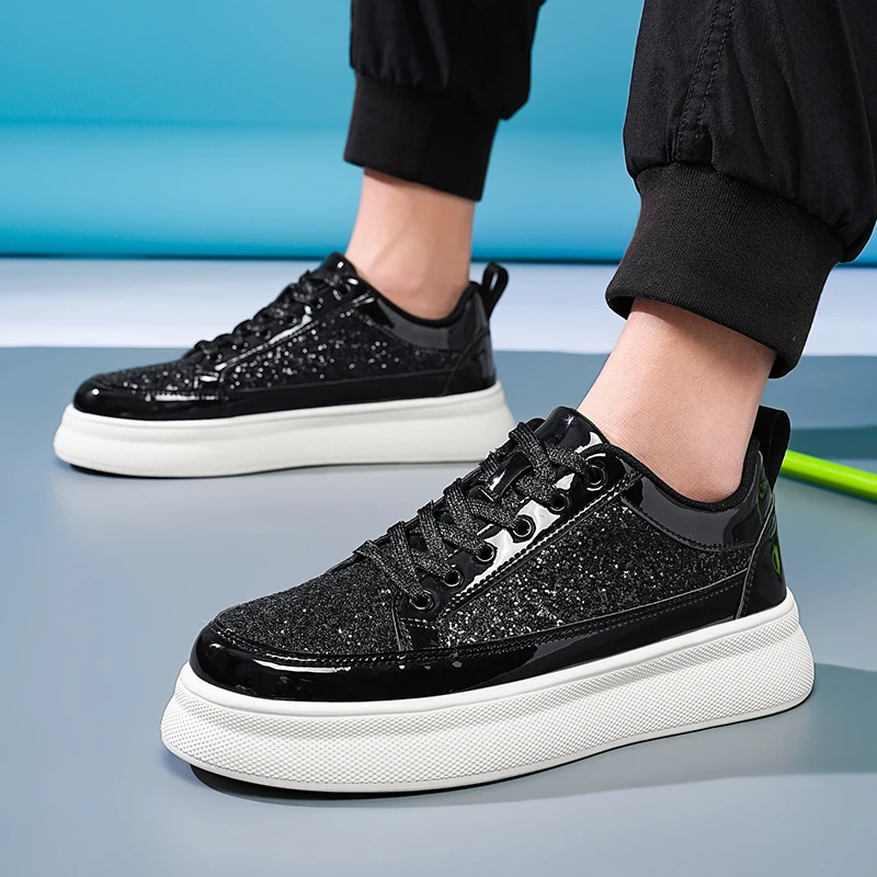 New Fashion Silver Glitter Sneakers Men Shiny Shoes Spring and Autumn Platform Casual Sneakers Men Couple Skateboard Shoes 2024