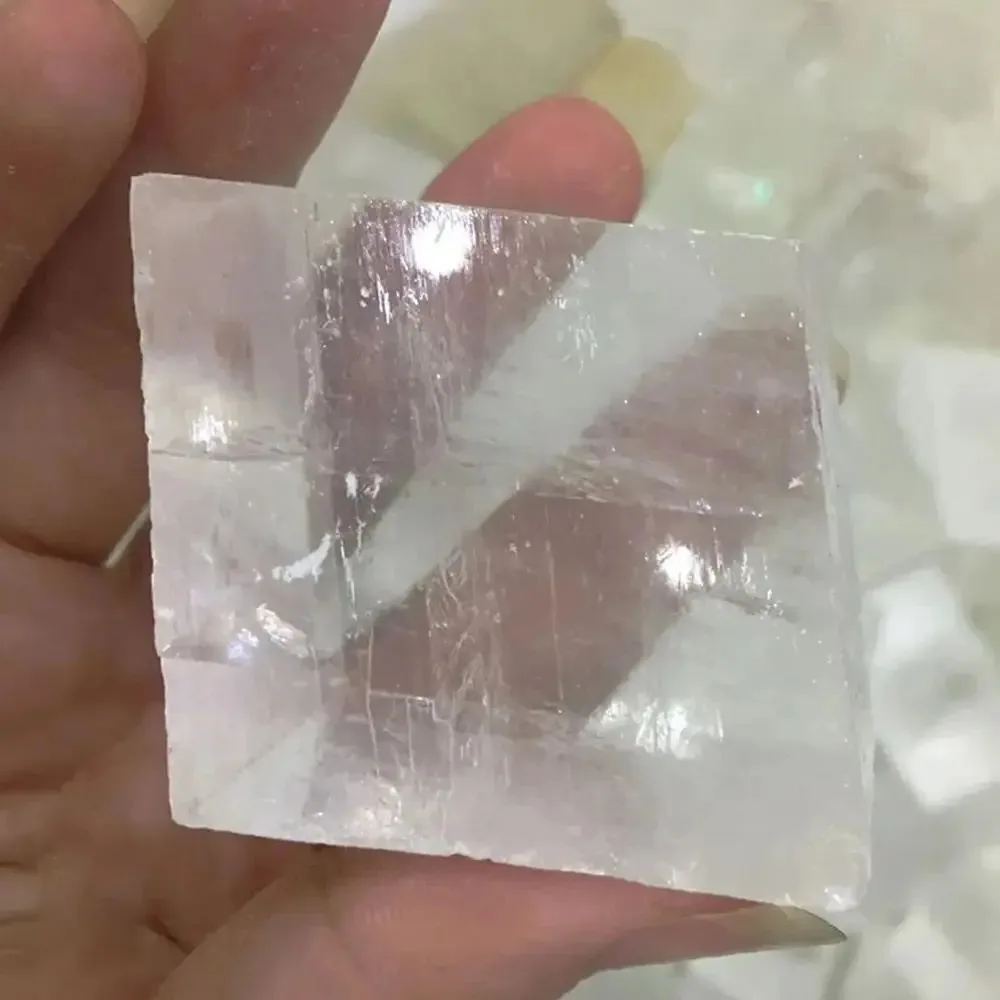 Natural Raw Calcite Cube Iceland Spar Crystal, Clear Optical Stone for Healing, Reiki, Witchcraft, Metaphysical Decor