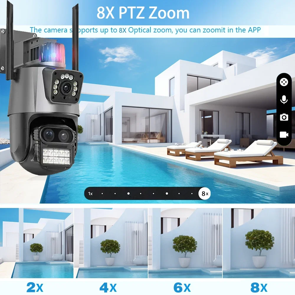 9MP 5K Wifi PTZ IP Camera Outdoor Three Lens Auto Tracking 8X Digital PTZ Zoom 10CH 4K POE NVR Fixed-Point Linkage Camera System