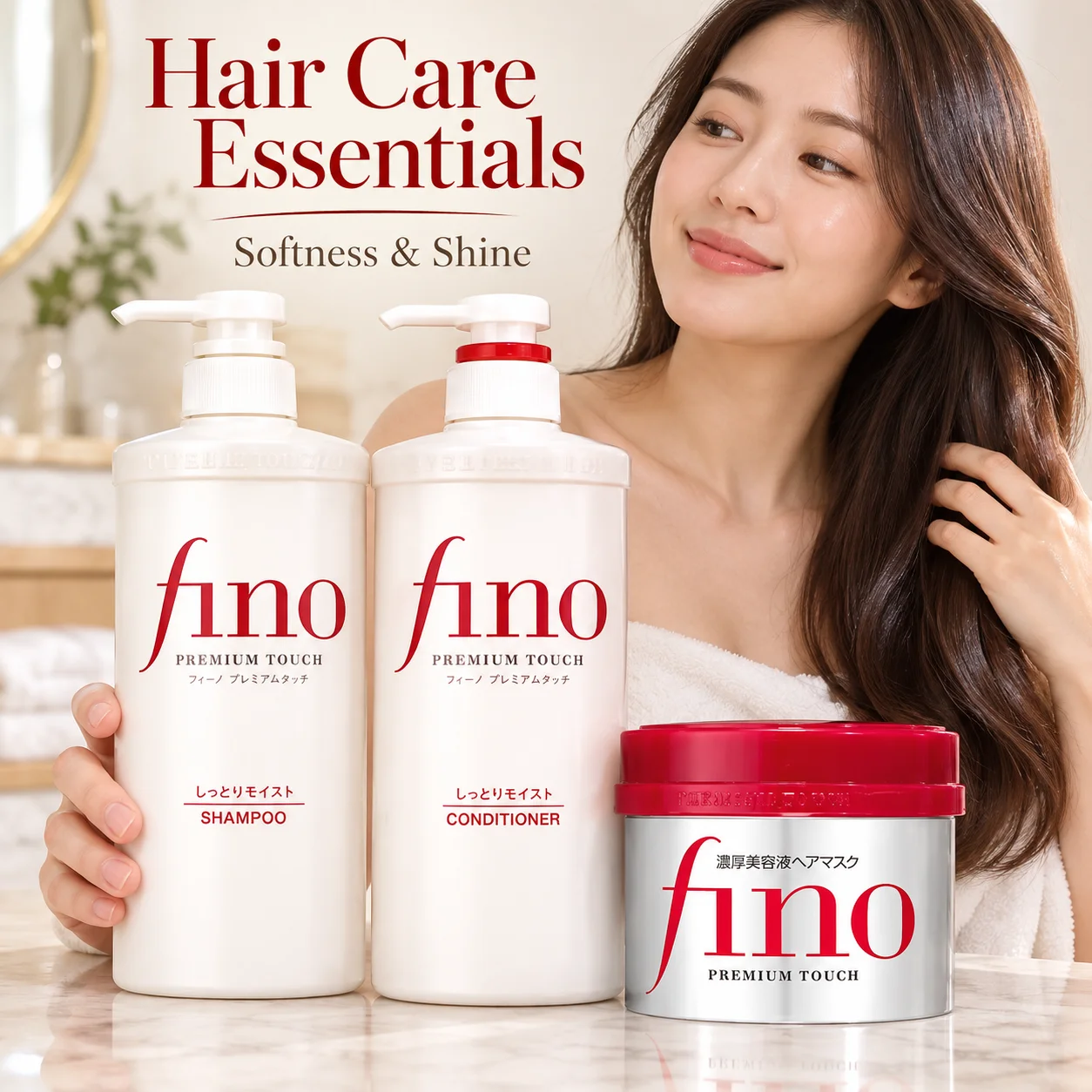 Fino Hair Mask with 550ml Shampoo and Conditioner for Damaged Hair and Daily Nourishing Care for a Smooth Shiny Looking Finish