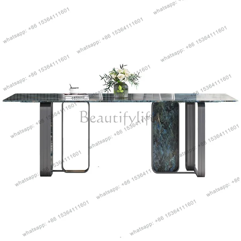 

Large flat-layer marble dining table light luxury high-end supercrystalline stone rectangular rock slab high-end dining table