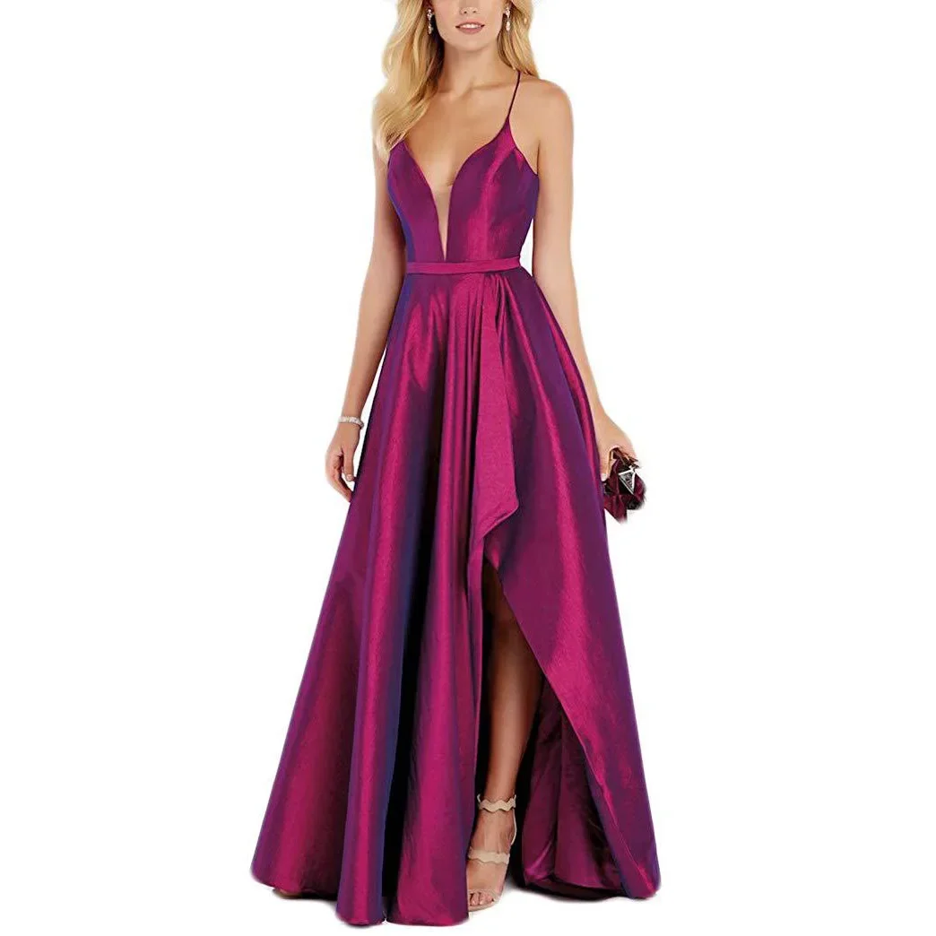 

Custom Made Spaghetti Strap Bridesmaid Dresses Asymmetrical Skirt Sexy Ladies Occasion Party Dress For Weddings CH007