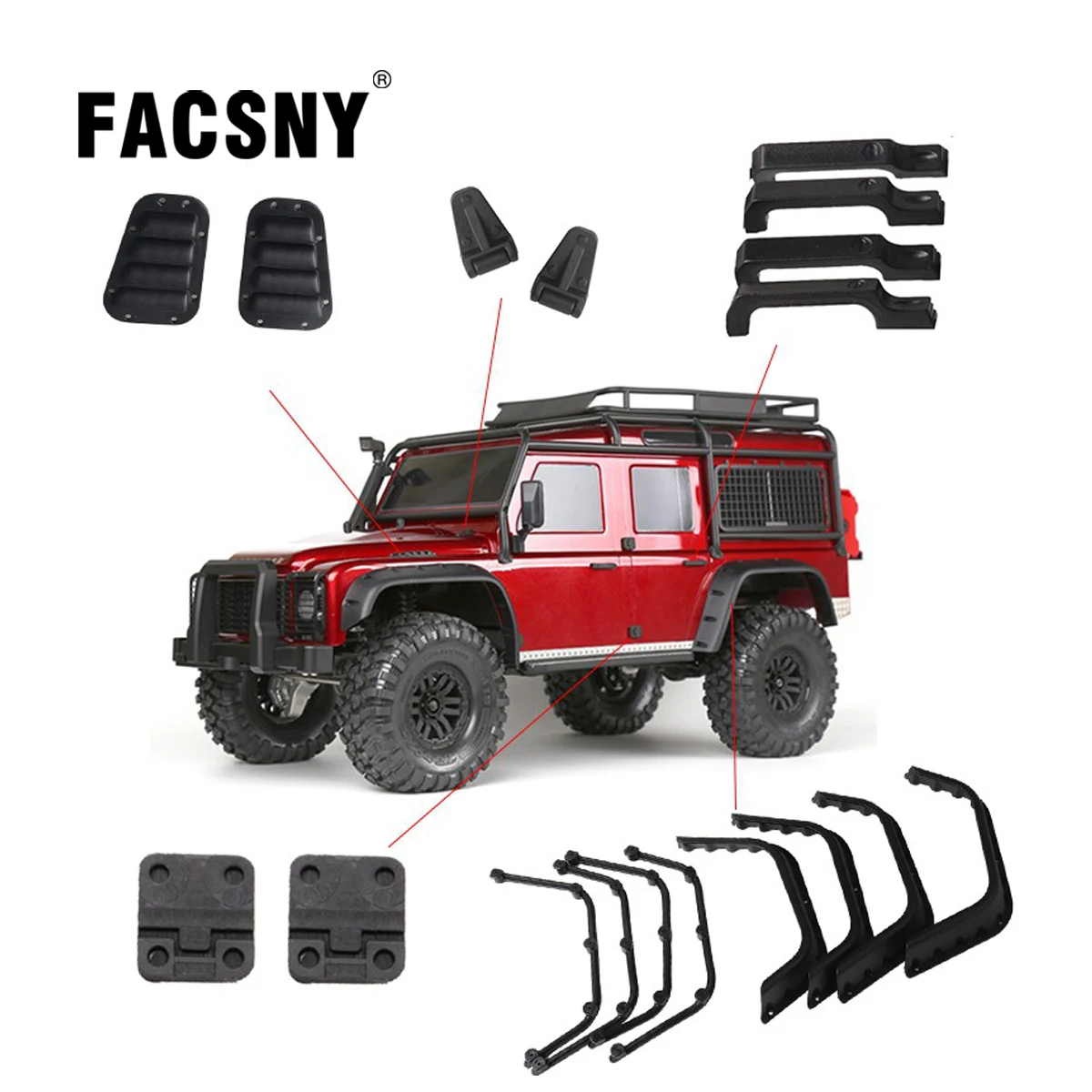 

RC Intake Grille Cover Engine Cover Hinge Car Door Hinges Door Handles Mud Fenders Flares For 1/10 RC Crawler TRX4 D90 D110