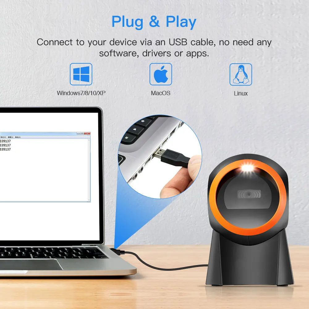 Platform Barcode Scanner 1D 2D Scanner USB Wired Hands-Free 2D Desktop Bar code Reader Ominidirectional Code Scanner QR Scanner