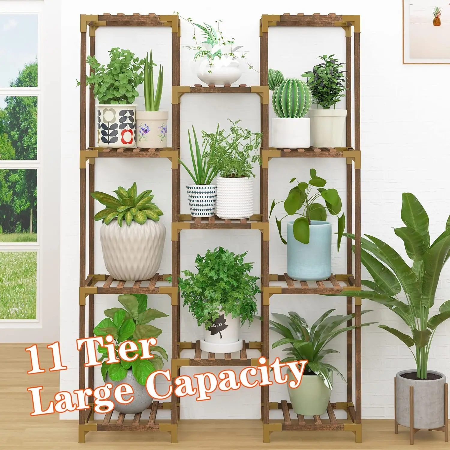 

Plant Stand Indoor Outdoor, 11 Tier Reinforced Plant Shelf Tall for Multiple Plants,Large Wood Plant Rack Holder, Garden Shelves