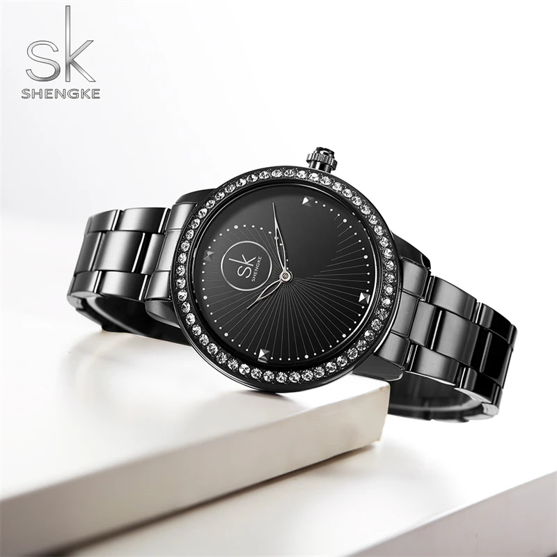 Shengke Rose Gold Watch Women Quartz Watches Ladies Top Brand Crystal Luxury Female Wristwatches Girl Clock Relogio Feminino