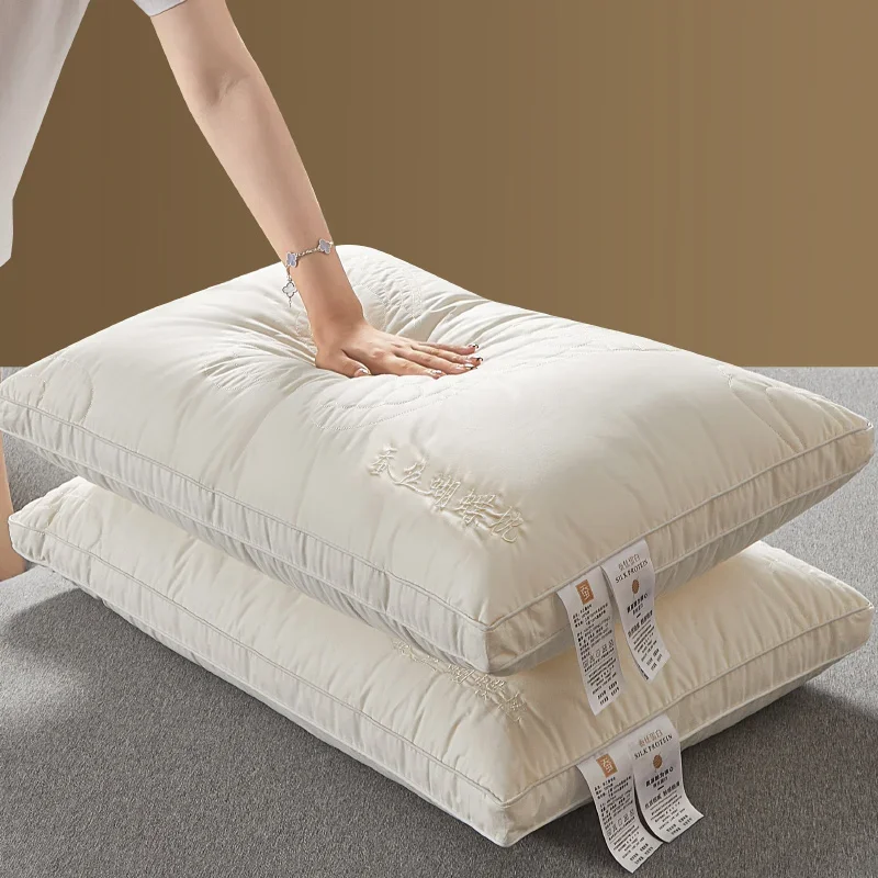 Mulberry Silk Pillow 7A Antibacterial Sleeping Pillow Luxury Comfortable Cotton Shell Hotel Bed Pillows