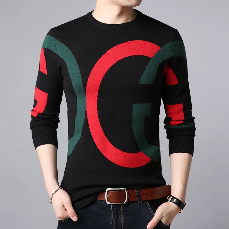 

Fashion Korean Style Sweater New Arrival Autumn Winter Slim Male Knitted Pullover Teenage Boy Men's With Letters