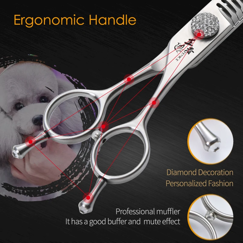 Imagem -06 - Fenice Dog Grooming Scissors Parafuso do Diamante Chunker Curvado Tesouras Mais Finas para a Beleza do Cão 75