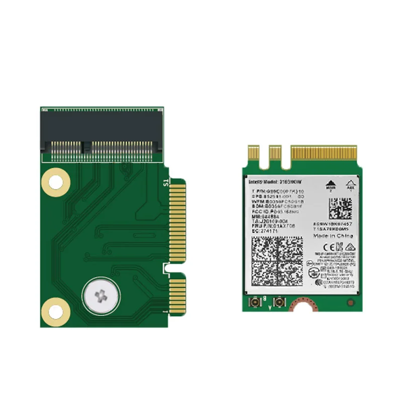 Tarjeta adaptadora media MiniPCIe a M.2 Nic, actualización AX200, Y510p, reemplaza las tarjetas de red M2 MPCIe, conexiones en ángulo izquierda y derecha