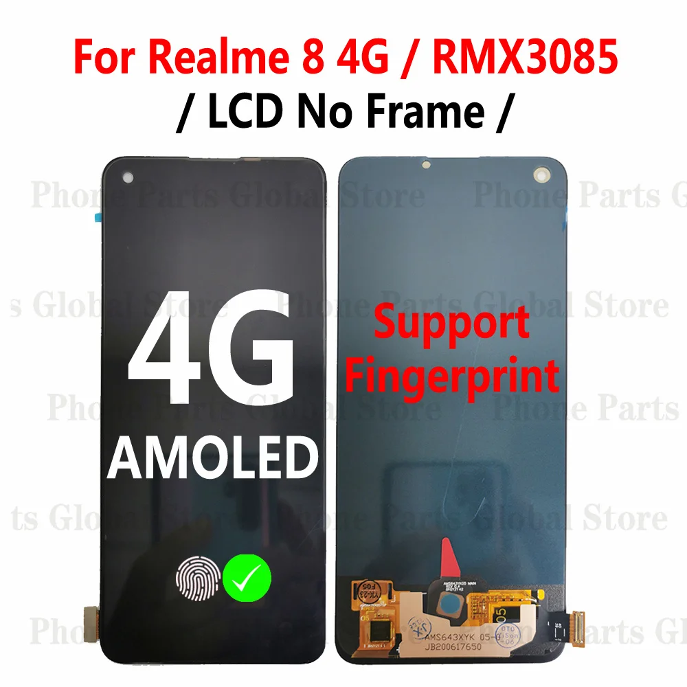 Display For OPPO Realme 8 LCD 4G RMX3085 LCD With Frame Realme8 5G RMX3241 Screen Touch Digitizer Sensor Assembly Replacement