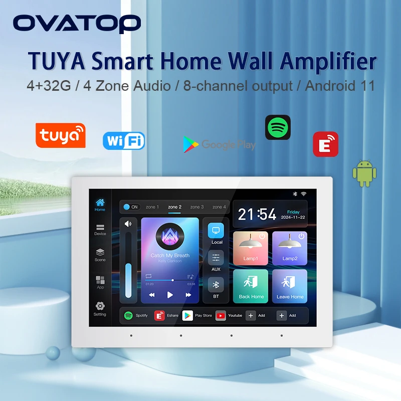 8inch android 11 system touch screen wifi bluetooth background music home Sound Audio In-wall amplifier tuya smart control panel