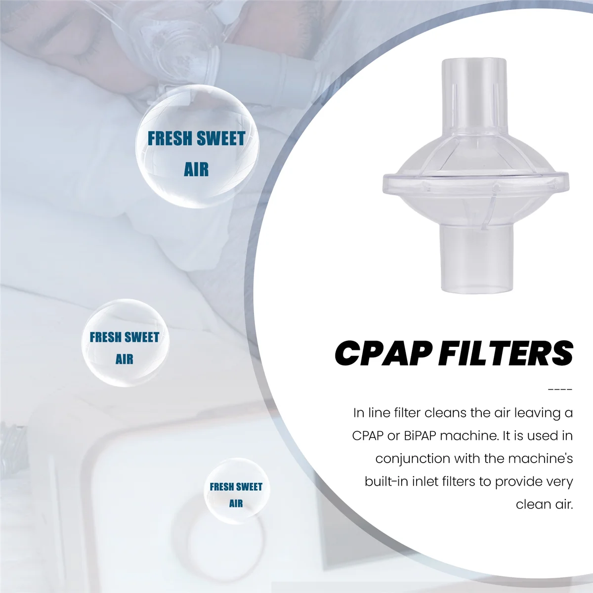 Venda quente filtro de saída viral em linha compatível com, máquina CPAP/BiPAP, 12 pacotes