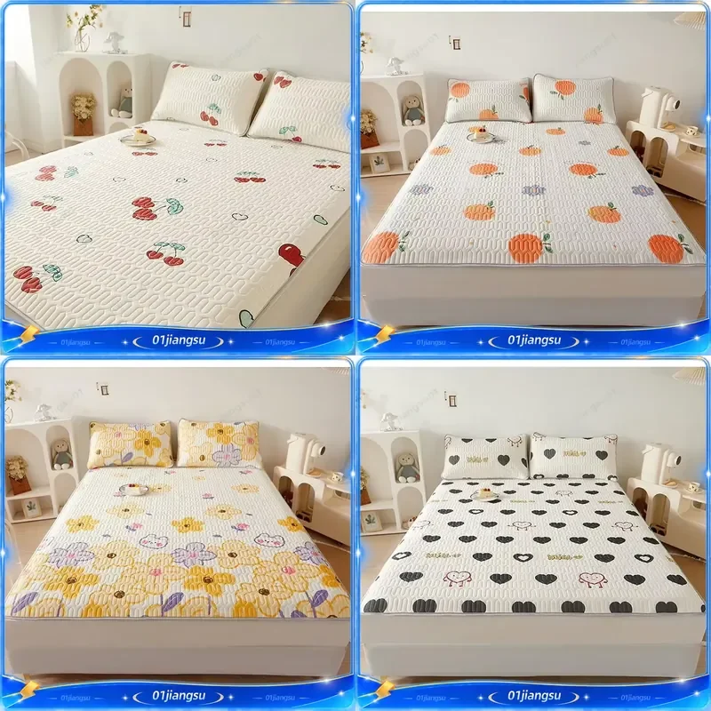 3 Piece Set Foldable Cooling Ice Silk Latex Mattress Pad Single Double Bed Mat for Student Dormitory Home Soft Breathable
