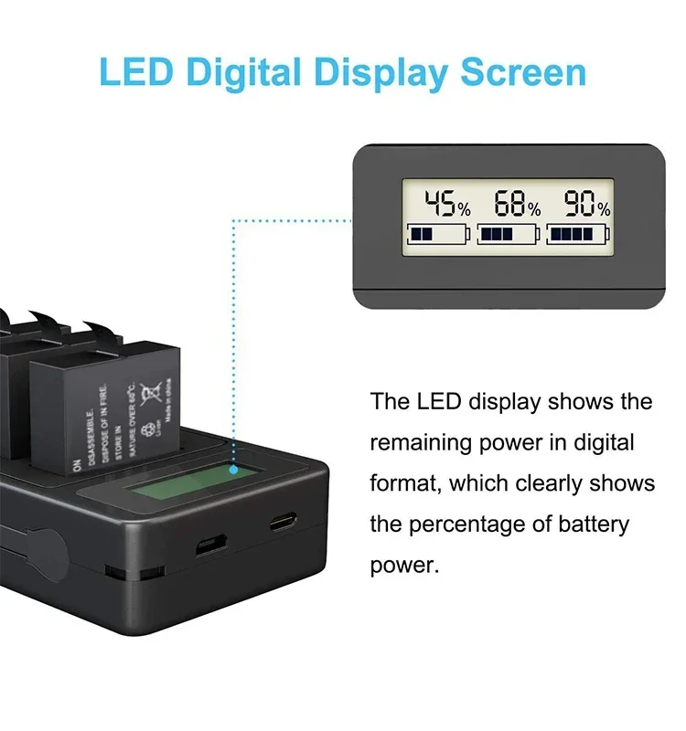 1800mAh Battery FOR GoPro or USB Accurate Display Charger for GoPro Hero8 Hero7 Hero6 Hero5 Black for Go Pro Camera Accessory