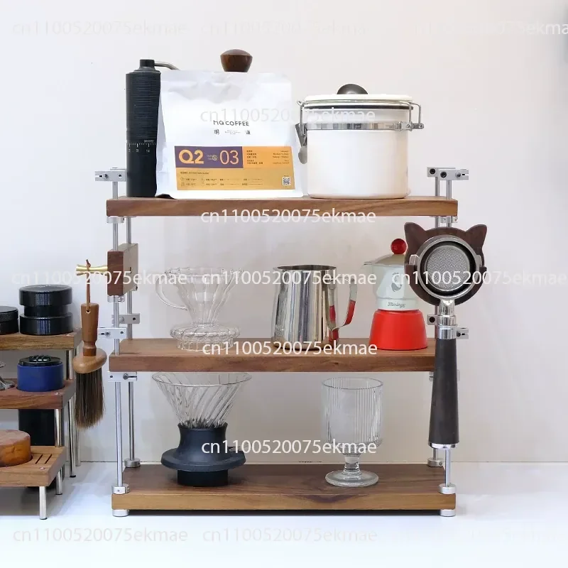 Desktop Optical Axis Shelf Coffee Corner Cup Appliance Storage Rack Black Walnut Medieval Industrial Style Display Rack