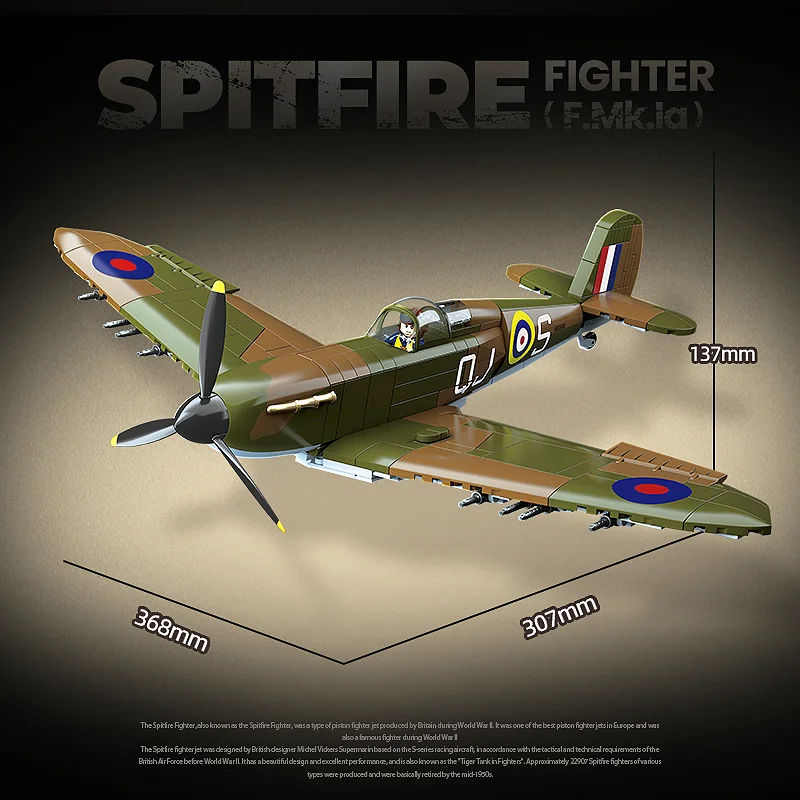 

British Spitfire Fighter Plane Building Blocks Military Aircraft Model Bricks Set War Diorama Boys Educational Toy Gift