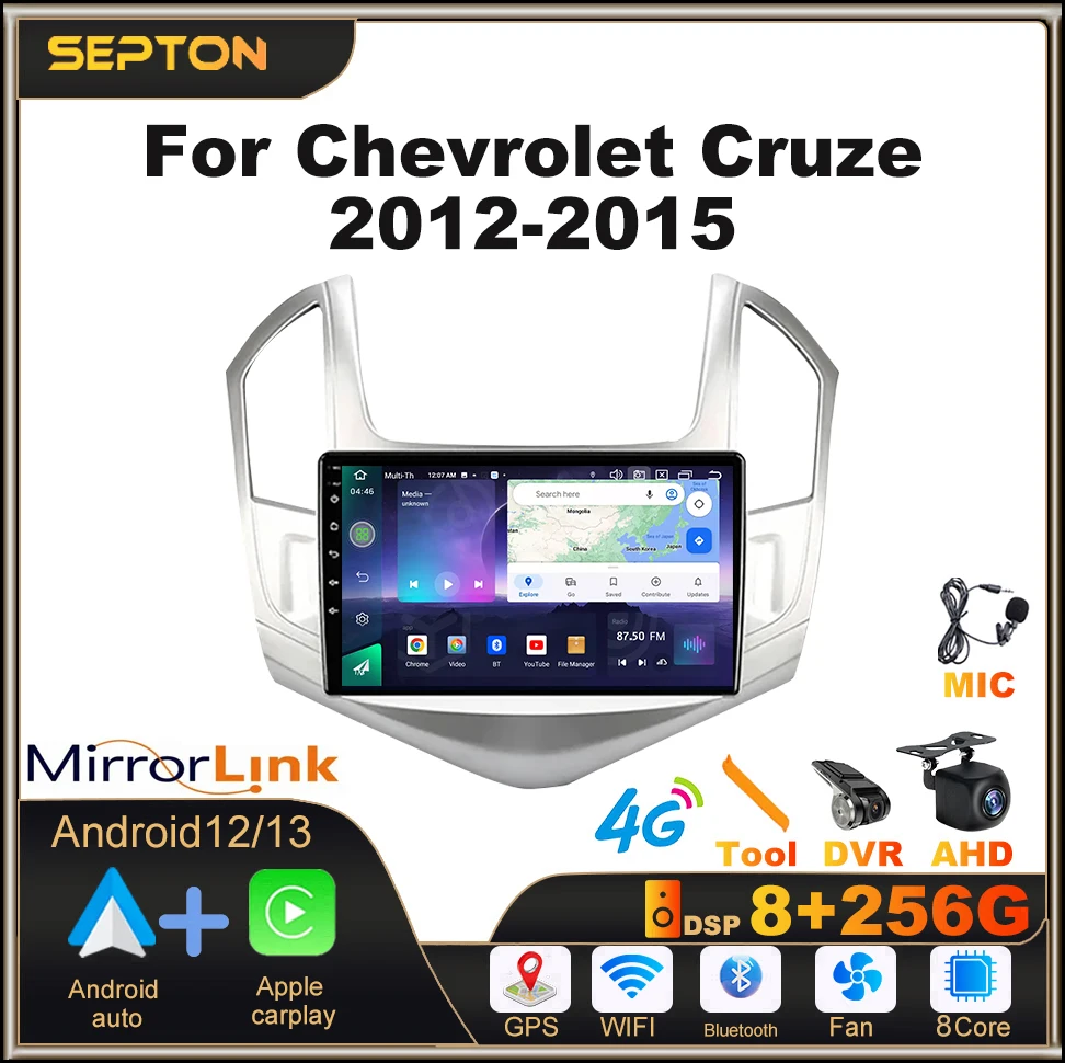 

Автомобильный радиоприемник SEPTON Android 12 8 + 128G для Chevrolet Cruze 2012-2015 мультимедийный видеоплеер GPS головное устройство Carplay 2 Din 8 ядер 4G