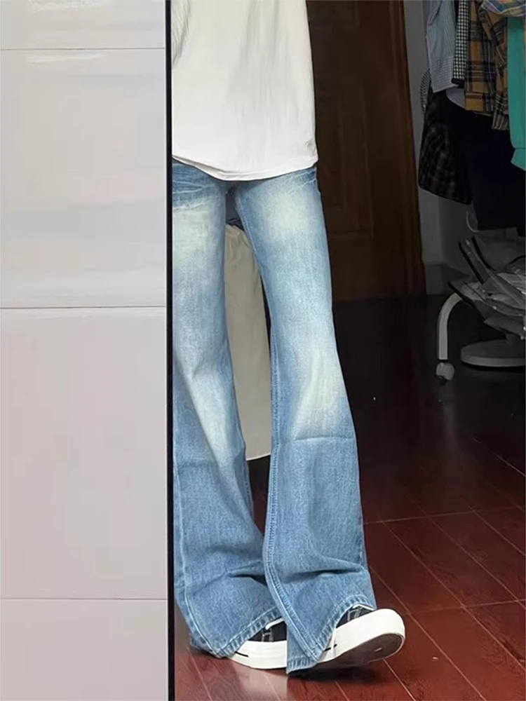 

American Sle Light Blue Bell Bot Jeans Men Summer Thin Cleanfit Slimming High Waist Straight Leg Pants Youth Faion