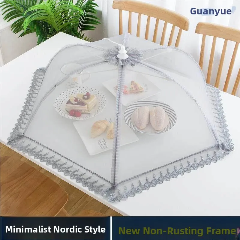 Nordic Style Food Cover Dustproof Fibre Frame Stackable Leftovers Protection Non-Rust Table Cover Fly Proof Kitchen Essential