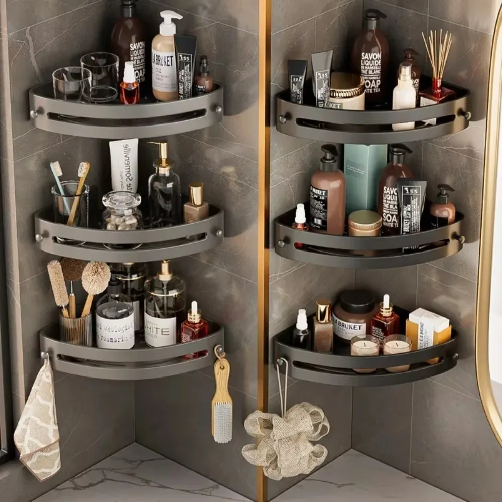 Bathroom Triangle Storage Rack With Hook Bathroom Cosmetic Storage Racks Wall Mounted Toilet Storting Rack Corner Shower Shelf