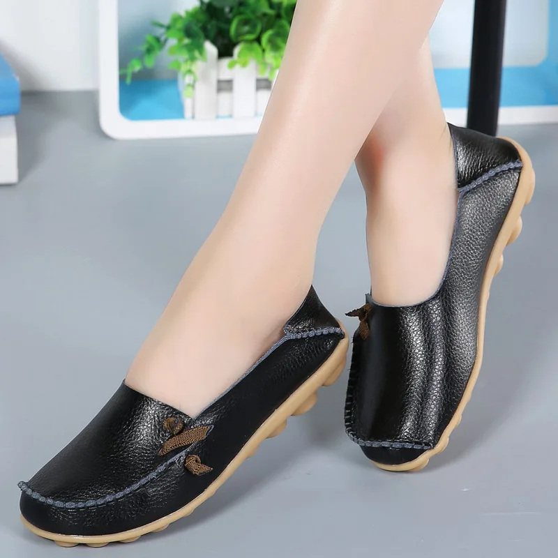 

Large Size Women's Oxford Shoes Spring Summer New Style Cowhide Nurse Shoes Casual Cross Buckle Fashion Single Shoes