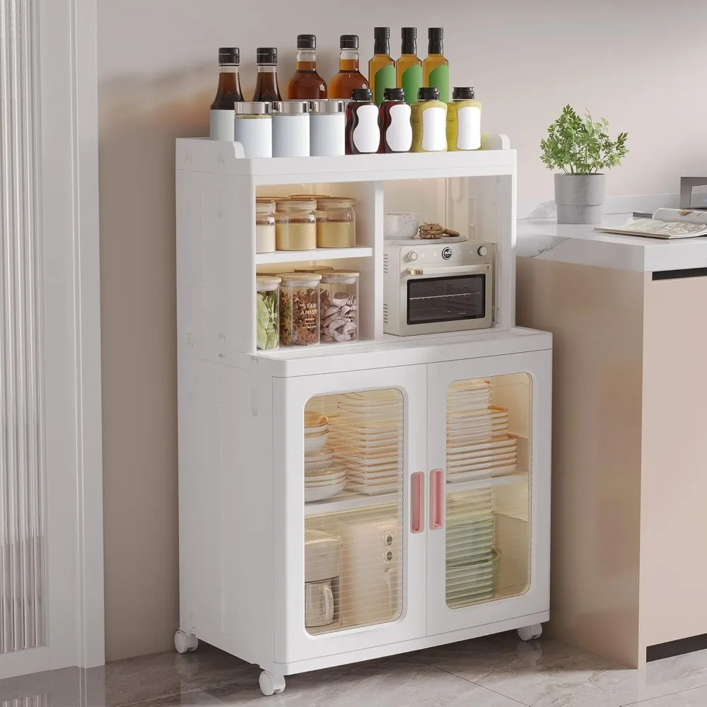 

Folding Plastic Storage Cabinet, Storage Cabinet with Door, Mobile Cabinet with Wheels, Food Storage Cabinet, White Cabinet.