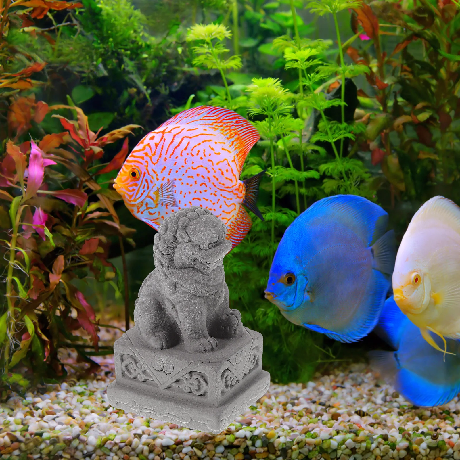 

2Pcs Fish Tank Stone Lion Decoration Durable Cement Mini Lion Statue Desktop Ornament Aquarium Landscaping Accent Home Office