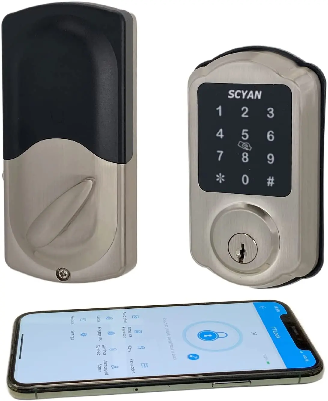 Smart Phone App Satin Nickel Keyless Deadbolt Lock for Home, Airbnb Rental House, Office