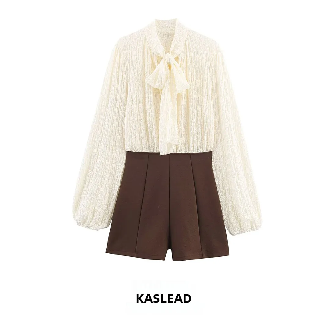 

KASLEAD Новый женский ор комбинезон с узором ветра, украшенный узлом 6549 086, прямые брюки для поездок на работу, полиэфирное волокно