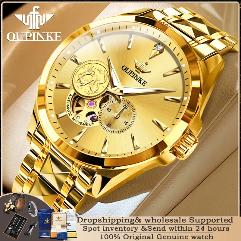 OUPINKE 3260 True Gold True Diamond Men's Watch Luxury Brand Sapphire Mirror Japanese Movement Men's Automatic Mechanical Watch