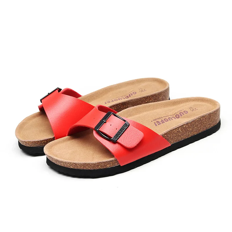 

Women's Buckle Strap Design Cork Slides, Stylish Open Toe Flat Summer Shoes, Comfy Outdoor Slide Sandals