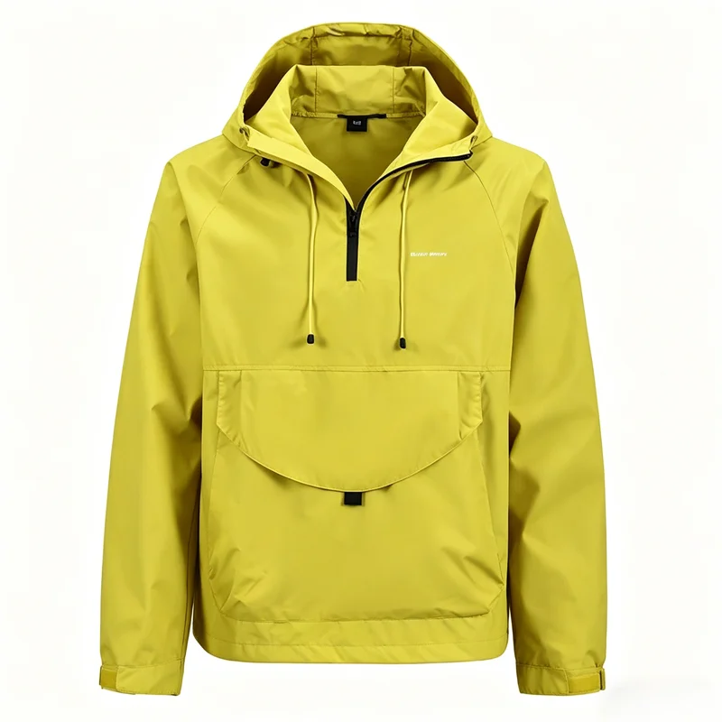 Spring Autumn Mens Anorak Jackets Fashion Man Half Zip Streetwear Hip Hop Hooded Coats Men Loose Fit Waterproof Hiking Jackets