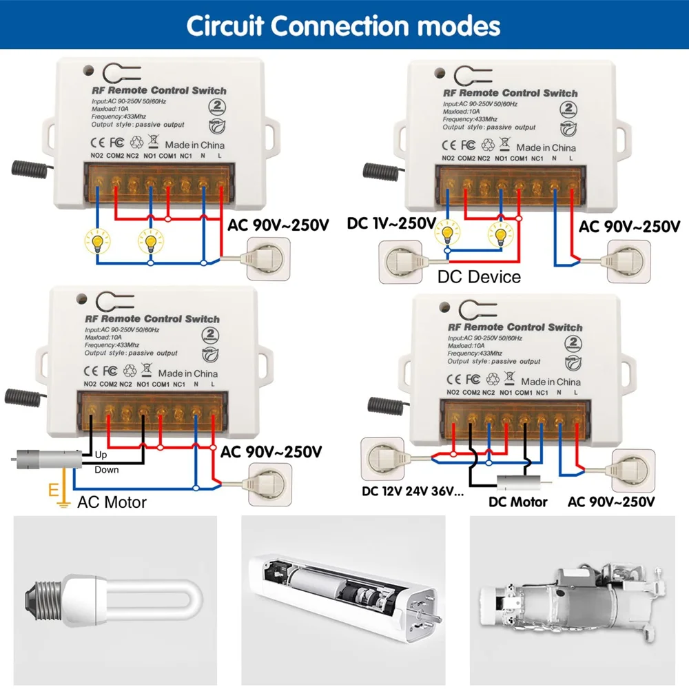 Universal Gate รีโมทคอนโทรล AC220V 2ช่อง Rf 433Mhz รีโมทคอนโทรลสำหรับโรงรถประตู Controller