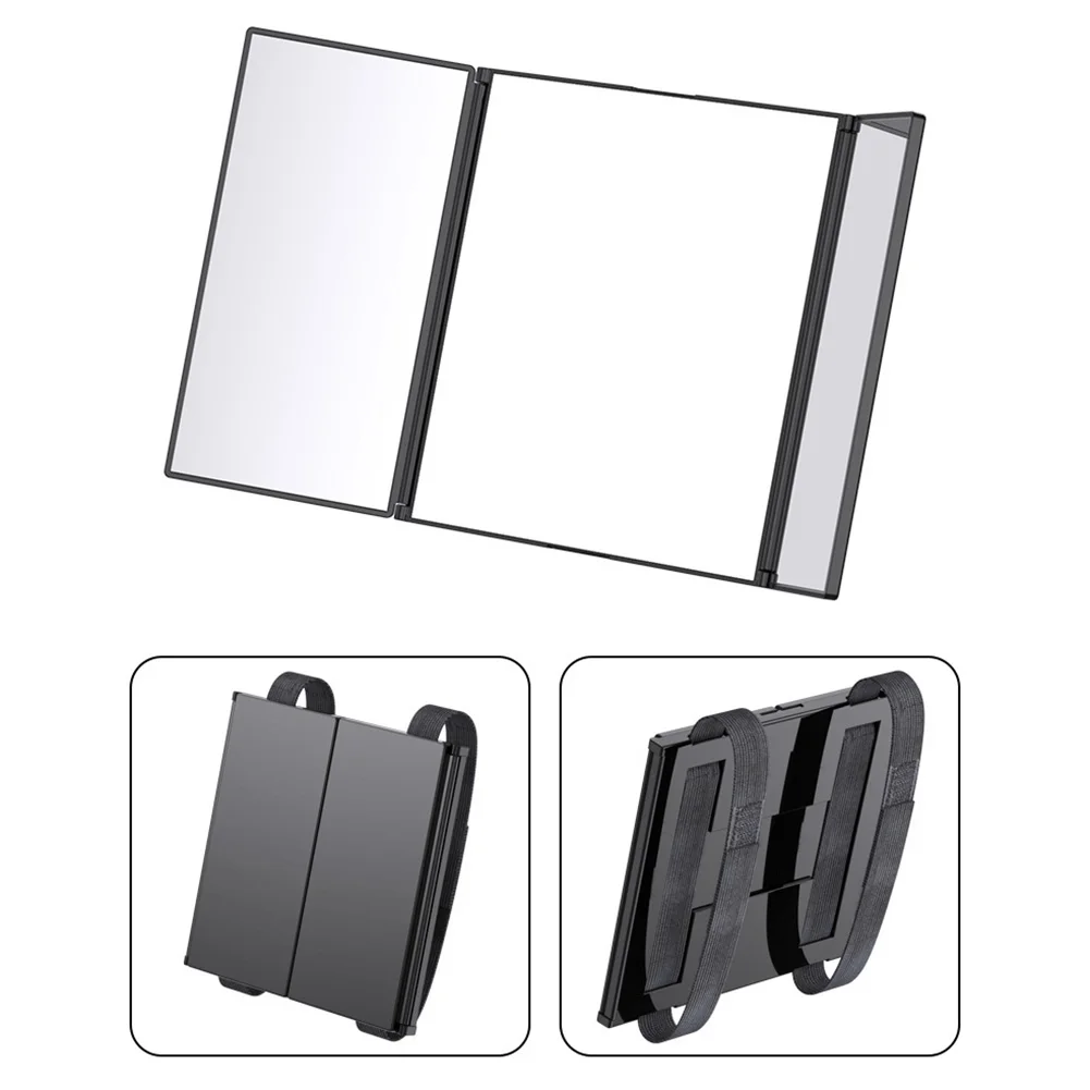 Black Portable 3-Way  360-Degree Folding Mirror For  Haircut Shaving Makeup  Convenience High Definition  Foldable Makeup Mirror