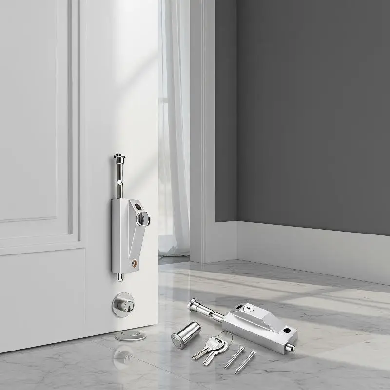 Frame Knob Style Mortise Lock, Aluminum Alloy Floor-standing Spring Bolt Lock, Frameless Glass Door Floor Bolt Security Latch