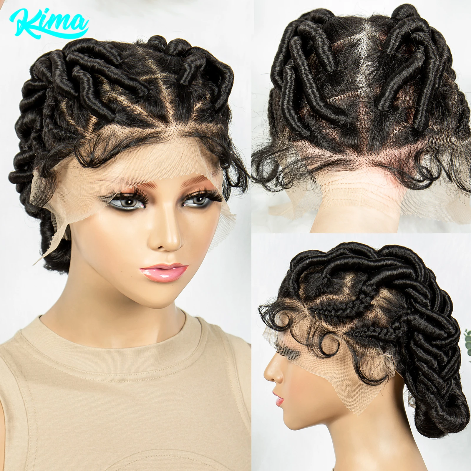 Kima Full Lace Braided Wigs Crochet Twisted Wigs Synthetic Knotless Cornrow Transparent Lace Front Wigs for Black Women