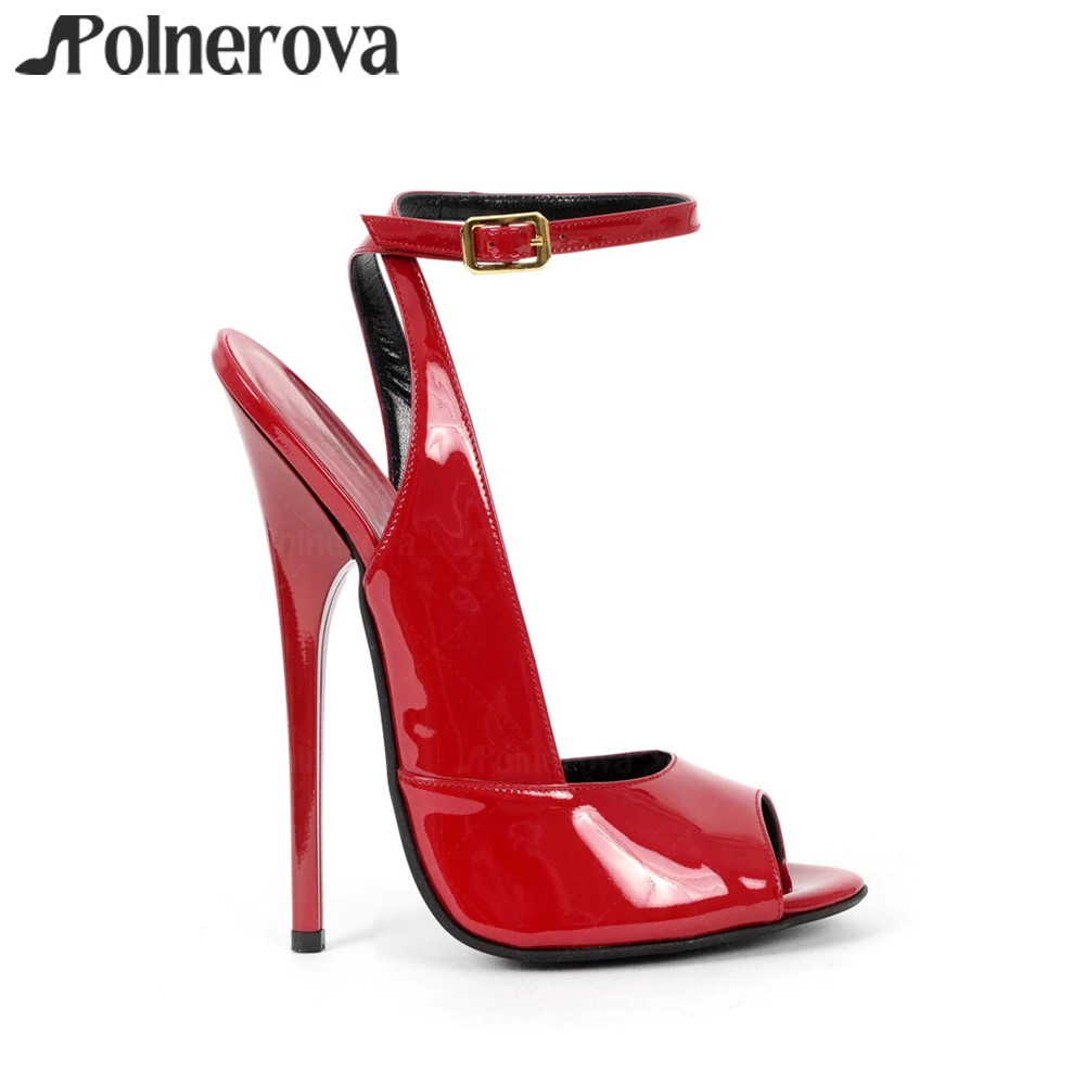 

16cm Extremely Red Patent Sandals Customizable Red Lacquered Empire High Heels Sexy Style Stiletto Summer High Heels for Women