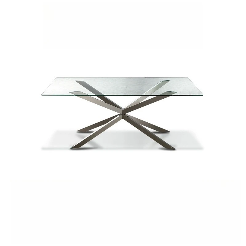 

Light luxury tempered glass dining table Home restaurant High-end French European stainless steel