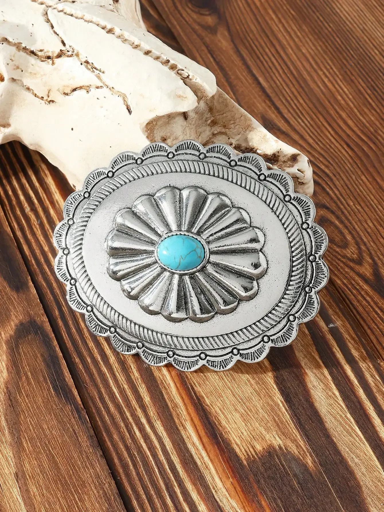 

Винтажная заколка для волос в западном стиле серебристого цвета с бирюзовым овальным элементом для женщин