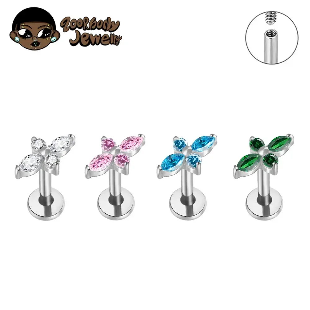 G23 Titanium 5A CZ Labret Piercing Star Flat Back Stud Earring Helix Cartilage Monroe Medusa Tragus Piercing Body Jewelry