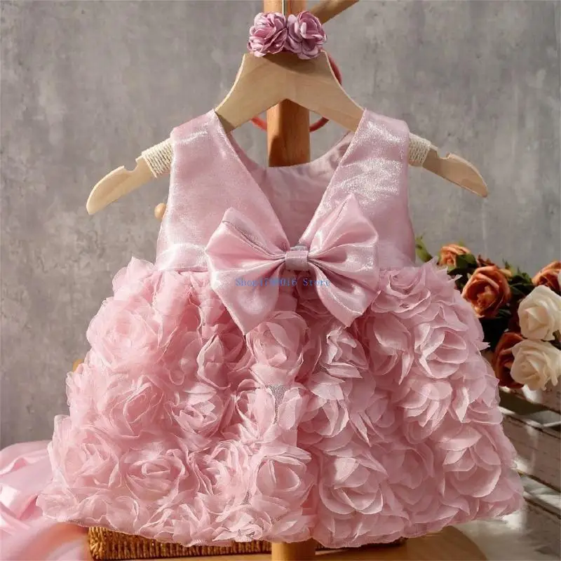  Rose Dress Flower Headpiece Photo Props for 0-6Month Baby Newborn Photography Costume Accessory Photoshooting Wear 2PCS