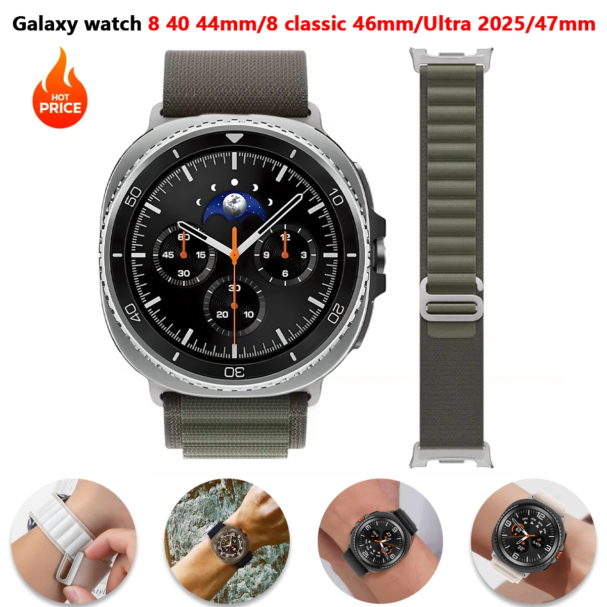 Alpine loop Strap For Samsung Galaxy Watch 8/8 classic/Ultra 47mm 44mm 40mm wristband Sport Bracelet correa Galaxy watch 8 Band