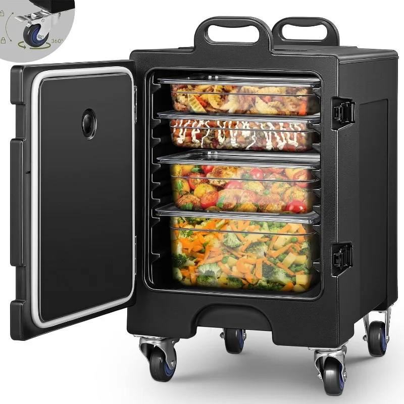 Catering Food Warmer, 82Qt Front Loading Hot Box for Catering, LLDPE Insulated Food Pan Carrier for 5 Full-Size Pan, w/Wheels, S