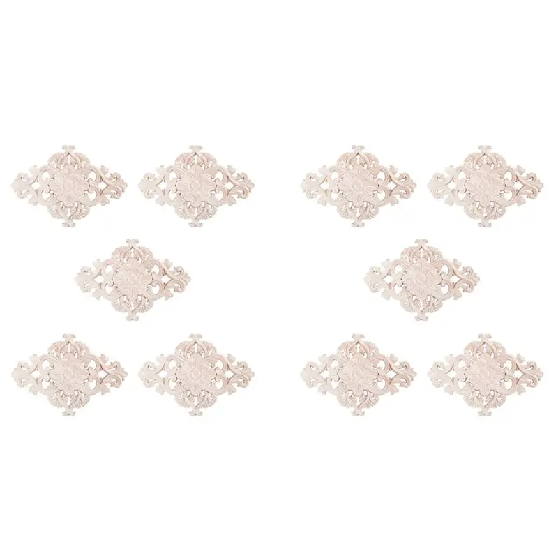 LLCS-10X Lots Wood Carved Long Onlay Applique Unpainted Flower Walls Cabinets Door Decor Type:21X15cm