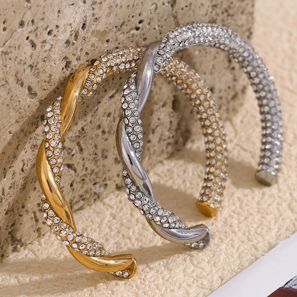 

Gold/Silver Color Asymmetric Rhinestone Distortion Adjustable Bracelet 316L Stainless Steel Jewelry For Women Girl