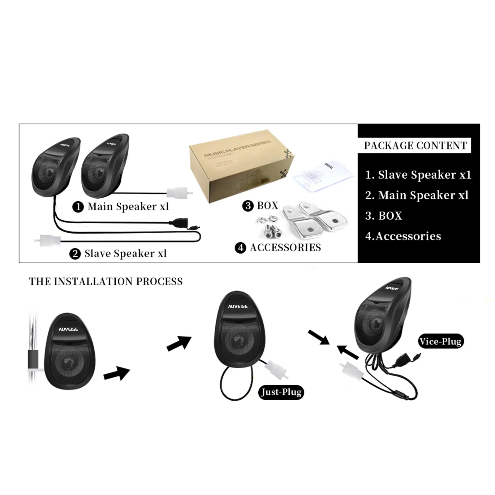 Altavoz impermeable compatible con Bluetooth para Moto, reproductor de audio y música mp3, sistema de audio, radio FM, motocicleta, scooter, negro