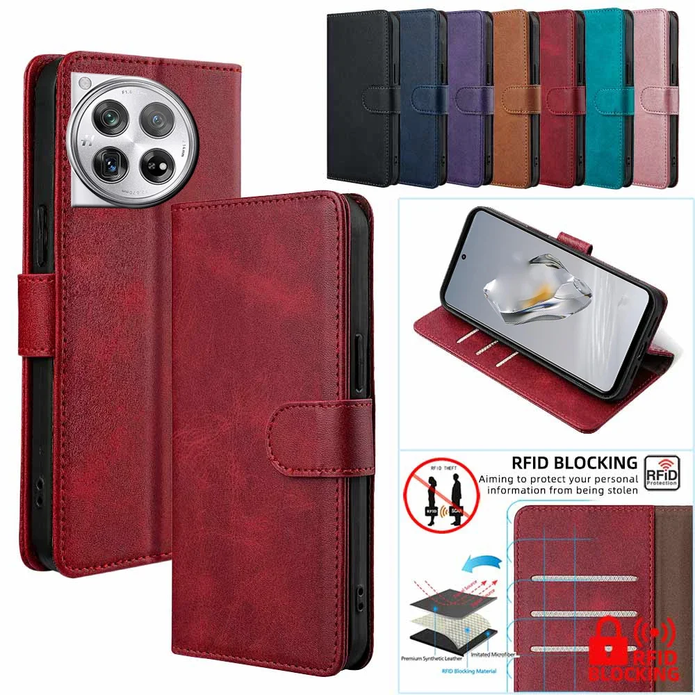 Business Book Style RFID Multi Card Cover For Oneplus 12 12R 11 11R 10 Pro 10T Magnetic Buckle Leather Flip Phone Case Coque