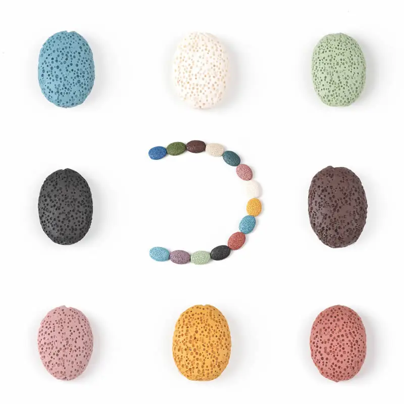 

Wholesale 26X19mm Natural Color Volcano Lava Stone Flat Oval Loose Spacer Beads DIY Necklace Bracelet Jewelry Accessories